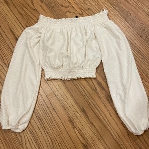 Divided off the shoulder white flowy blouse